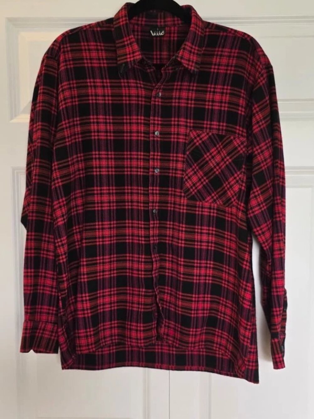 Vintage Vakko Men's Checkered Flannel Shirt Red Large Size 80’s